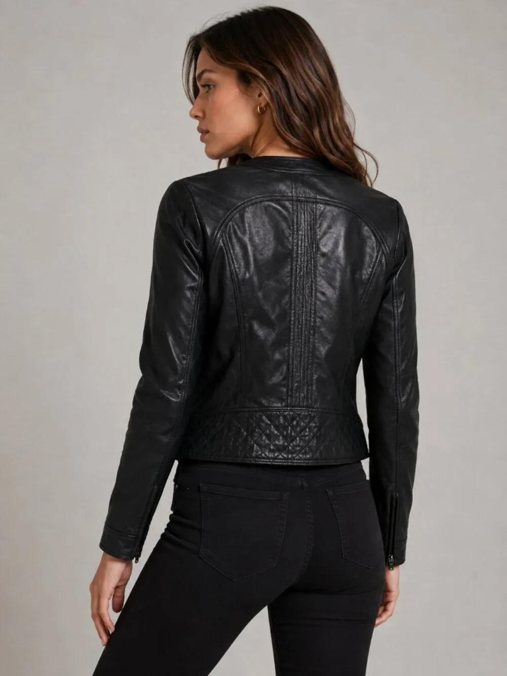 Tory Burch Daphne Black Lambskin Leather Quilted Moto Jacket Size 8-10